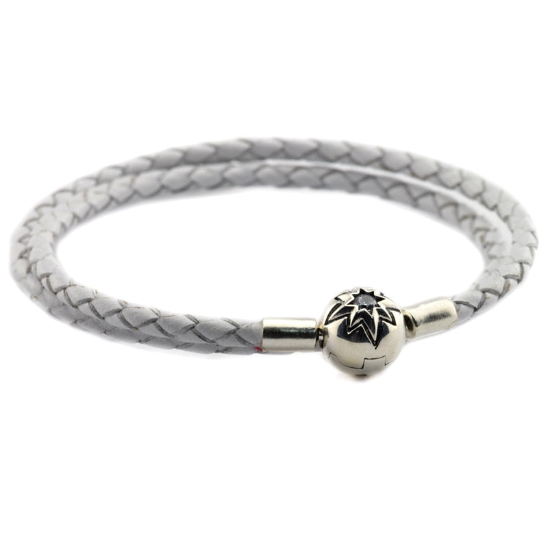 Authentic 925 Sterling Silver Jewelry White Leather Bracelets