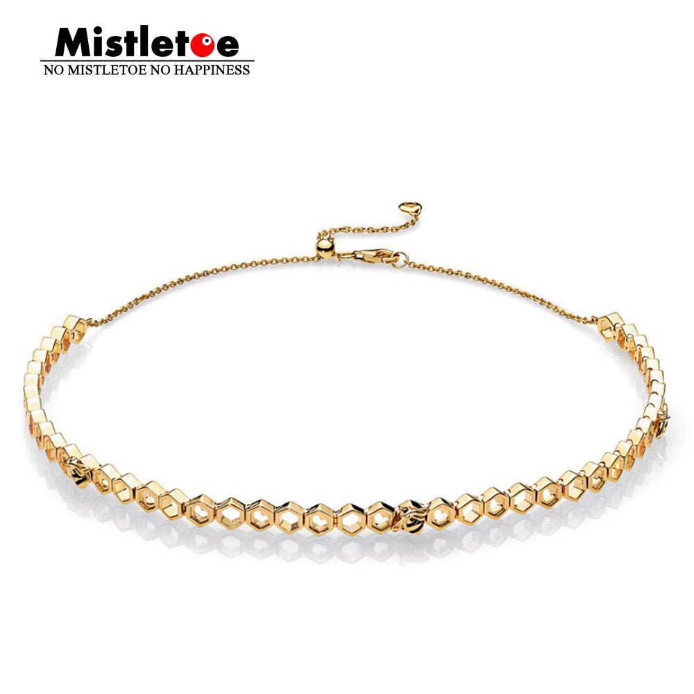 Authentic-925-Sterling-Silver-Limited-Edition-Mistletoe-Honeybee-Choker-Mistletoe-Shine-Necklace-Jewelry
