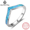 Authentic 925 Sterling Silver Minimalist Simple Ocean Blue Opal Rings Female Finger Ring Birthd Gift For Girls (Lam Hub Fong)
