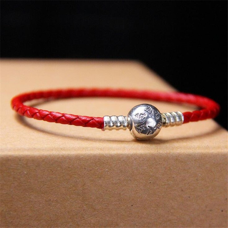 Authentic 925 Sterling Silver Moments Single Braided Real Leather Charm Bracelet Fit Women Original Pan Bead Bangle DIY Jewelry
