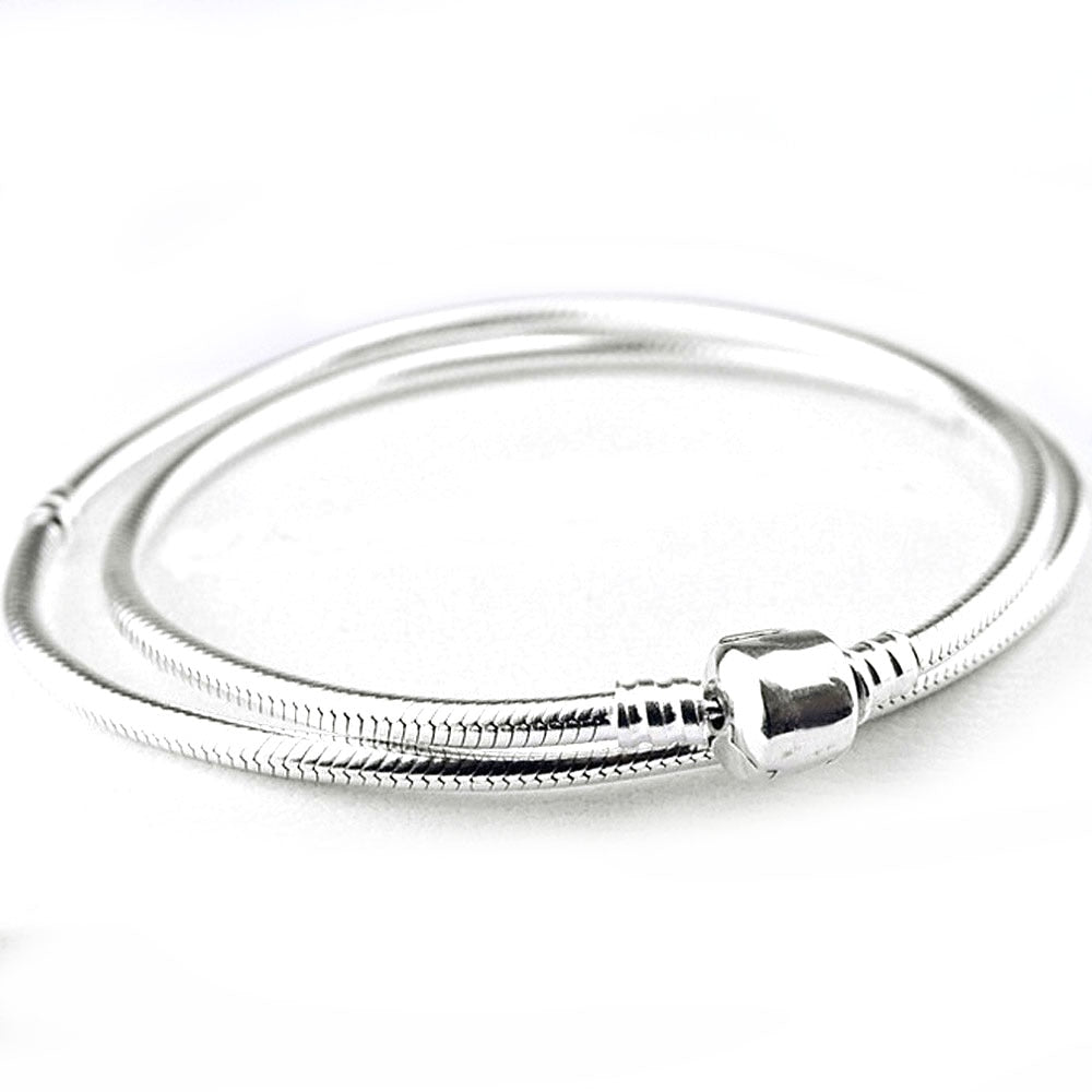 Authentic 925 Sterling Silver Necklace Lobster Barrel Clasp Snake Chain Necklace For Women Wedding Gift Fine Pandora Jewelry