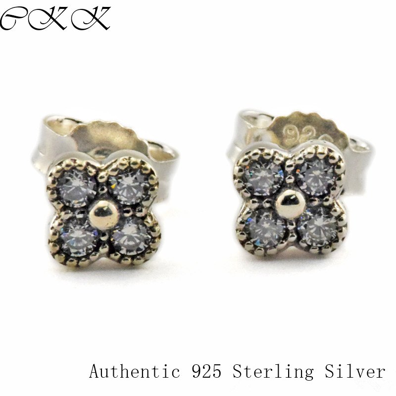 Authentic 925 Sterling Silver Oriental Blossom Earrings With Pink CZ for Women DIY Fine Jewelry SLE066