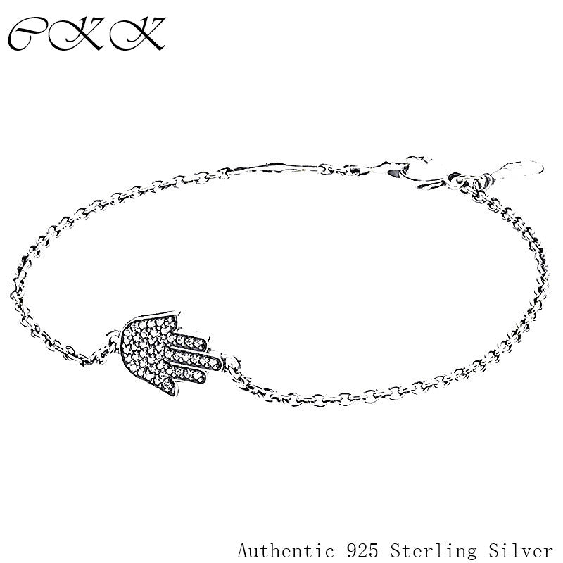 Authentic 925 Sterling Silver Pave hand Link Bracelets With Clear CZ Fit Charm Beads DIY FIne Jewelry SLB001