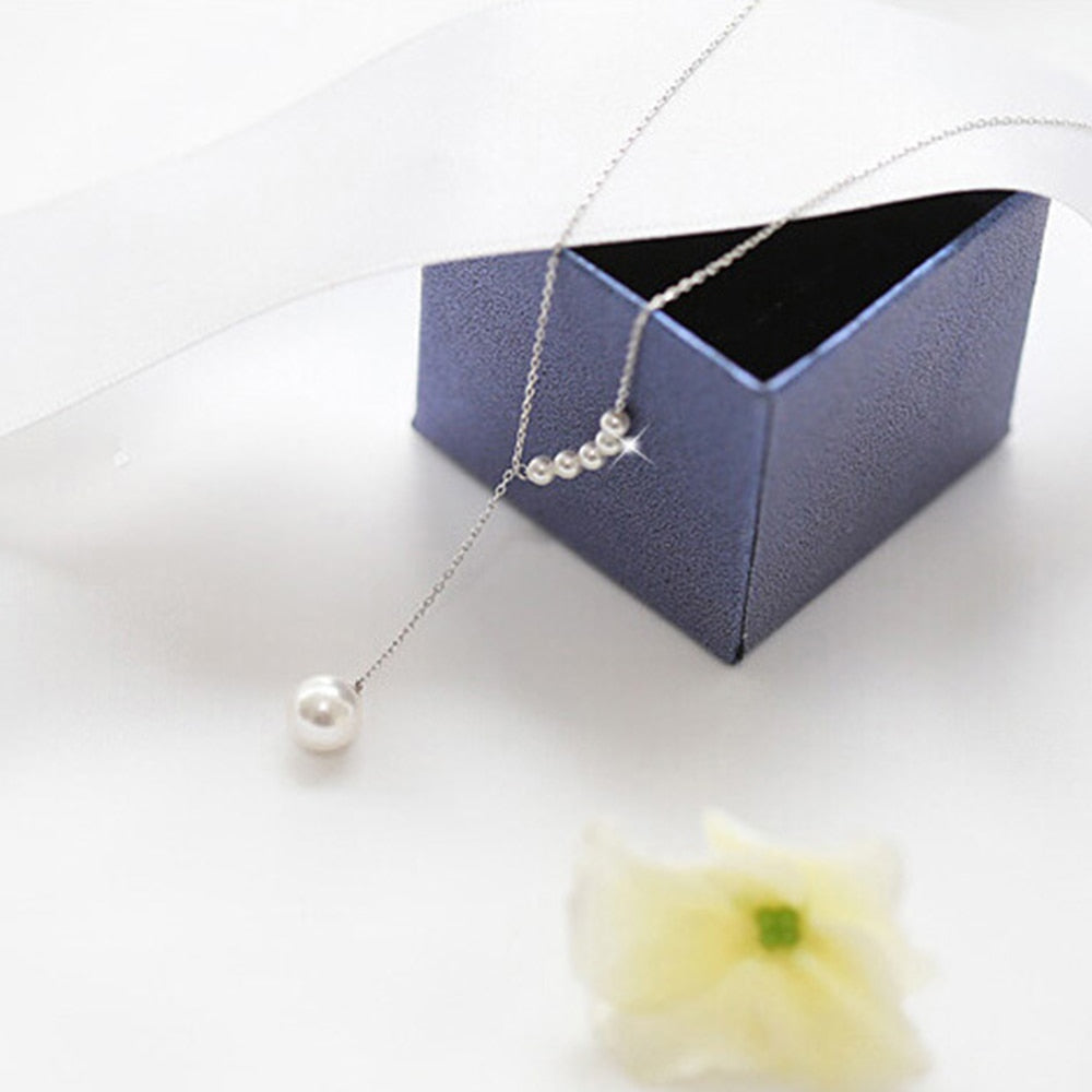 Authentic 925 Sterling Silver Pendants Necklace Simple Pearl Necklaces for Women Party Wedding Necklaces Jewelry