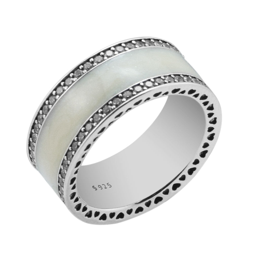 Authentic 925 Sterling Silver Ring Enamel & Clear CZ Ring for Women Wedding Party Gift Fine Europe Jewelry