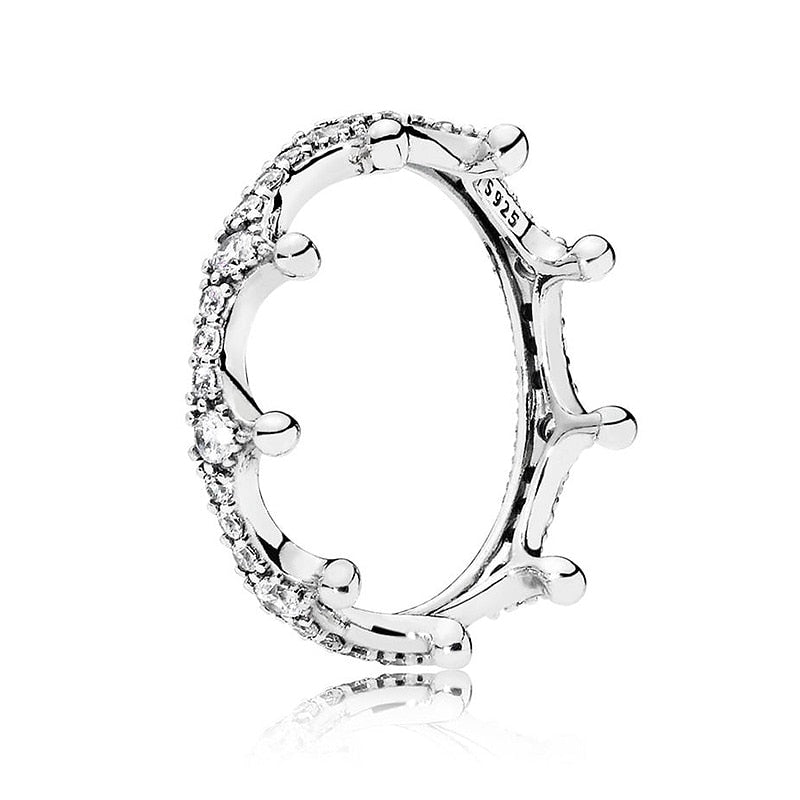 Authentic 925 Sterling Silver Ring Enchanted Crown With Crystal Rings For Women Wedding Party Gift Fine Europe Jewelry