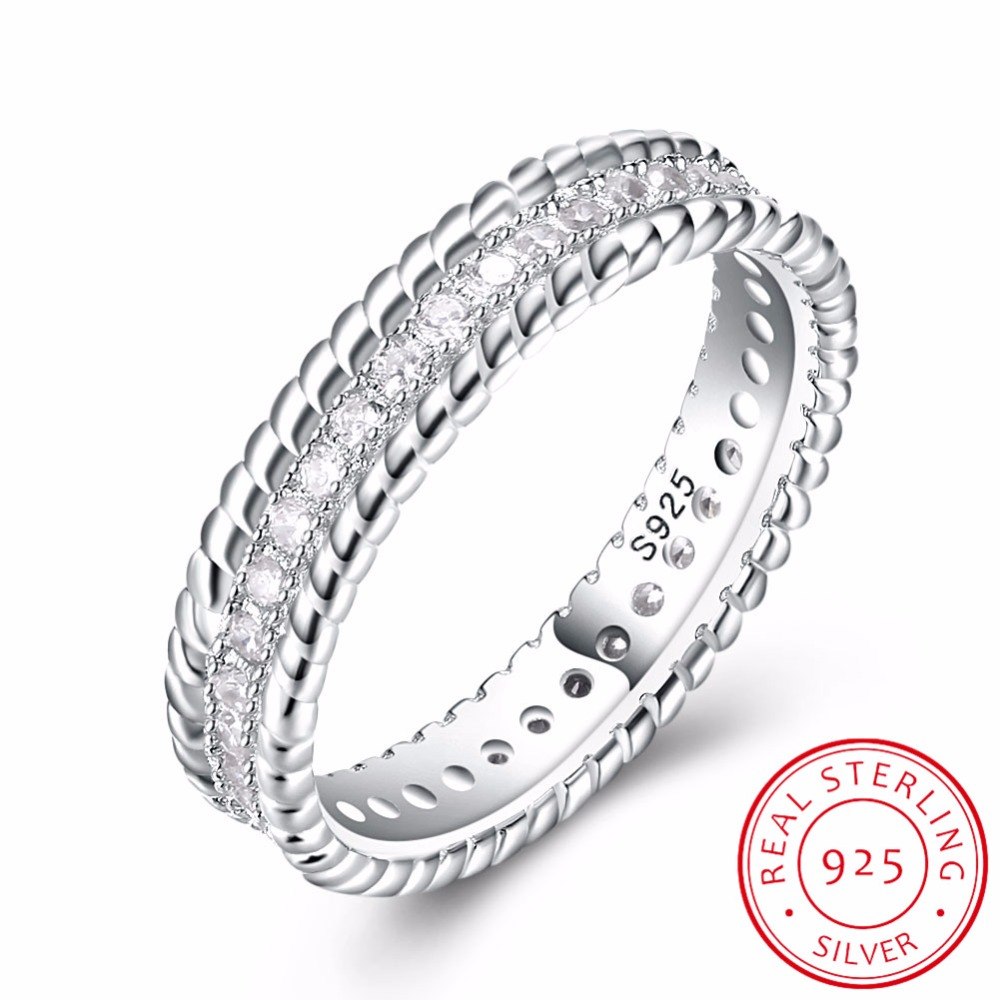 Authentic 925 Sterling Silver Ring Stackable Love Hearts With Crystal Rings For Women Wedding Party Gift fit Lady Fine Jewelry