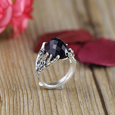 Authentic 925 Sterling Silver Rings Female Fine Vintage Flowers Plum Blossom Open Jade Ring For Women Jewelry Mother Gifts SR41