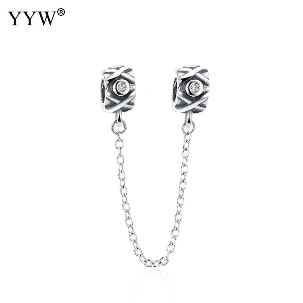 Authentic 925 Sterling Silver Safety Chain Charm Beads Fit Original European Charm Bracelet Women for Jewelry Making