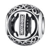 Authentic 925 Sterling Silver Vintage A to T, Clear CZ Letter Round Beads Fit BISAER Charm Bracelets Original Jewelry EDC008