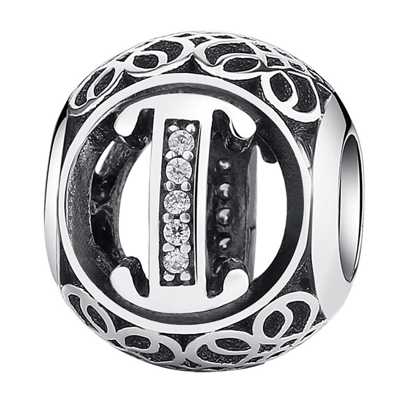 Authentic 925 Sterling Silver Vintage A to T, Clear CZ Letter Round Beads Fit BISAER Charm Bracelets Original Jewelry EDC008