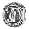 Authentic 925 Sterling Silver Vintage A to T, Clear CZ Letter Round Beads Fit BISAER Charm Bracelets Original Jewelry EDC008