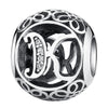 Authentic 925 Sterling Silver Vintage A to T, Clear CZ Letter Round Beads Fit BISAER Charm Bracelets Original Jewelry EDC008