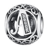 Authentic 925 Sterling Silver Vintage A to T, Clear CZ Letter Round Beads Fit BISAER Charm Bracelets Original Jewelry EDC008