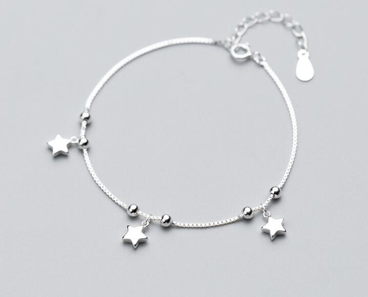 Authentic Real. 925 Sterling Silver Fine Jewelry Star &Beads Chain Bracelet GTLS685