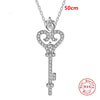 Authentic Sterling Silver Necklace Crown Key AAA Zircon Pendant Silver Chain Fashion Woman Charm Jewelry