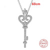 Authentic Sterling Silver Necklace Crown Key AAA Zircon Pendant Silver Chain Fashion Woman Charm Jewelry