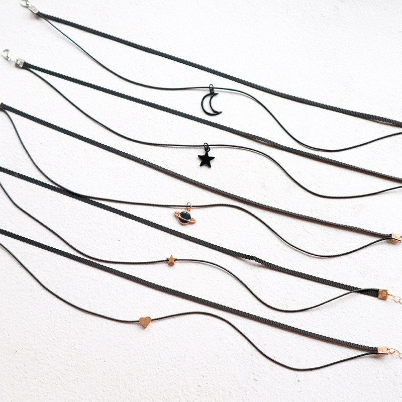 Autumn Black Velvet Choker Necklace Double Layers Collar Pendant Statement Gothic Necklaces Jewelry for Women