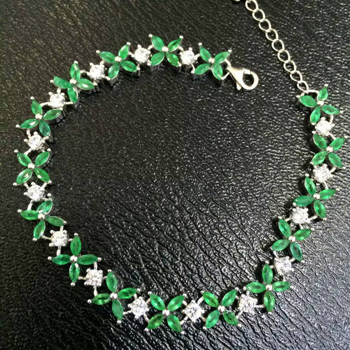 B 925 sterling silver with natural emerald bracelet with female