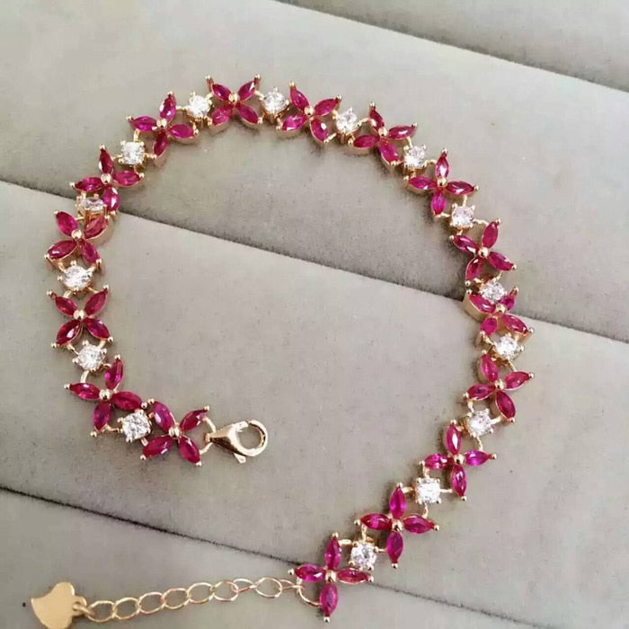 B 925 sterling silver with natural ruby bracelet with female