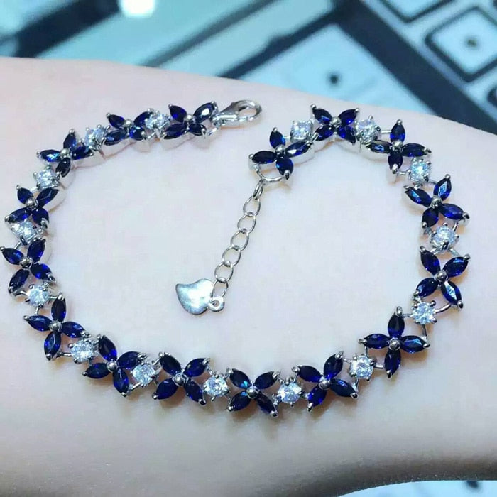 B 925 sterling silver with natural sapphire bracelet with female