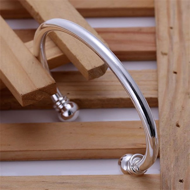 B027   silver plated fine jewelry,Wholesale   piercing fashion Bangles Double Balls Silvery Bracelets