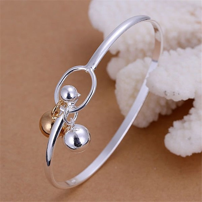 B101   silver plated fine jewelry,Wholesale   piercing fashion Bangles Silvery and Golden Bell Bracelets