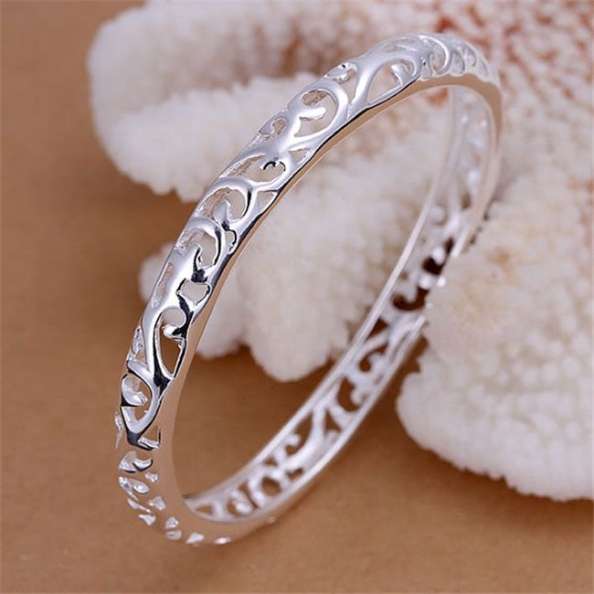 B156   silver plated fine jewelry,Wholesale   piercing fashion Bangles Closed Hollow Flower Bracelets