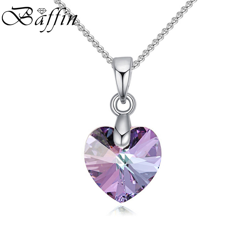 Crystal Necklace Heart Pendant Crystals From Swarovski For Women Girls Gifts Silver Color Chain Kids Jewelry Decorations