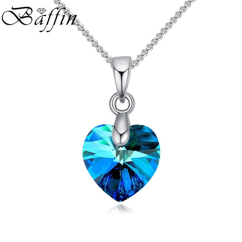 Crystal Necklace Heart Pendant Crystals From Swarovski For Women Girls Gifts Silver Color Chain Kids Jewelry Decorations