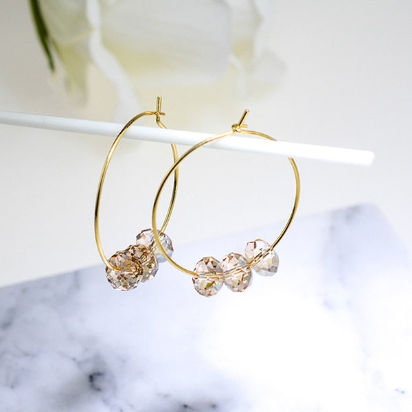 Crystals From Swarovski Gold Color Hoop Earrings For Women Party Colorful Beads Indian Jewelry 2020 Hanging Earrings Gift