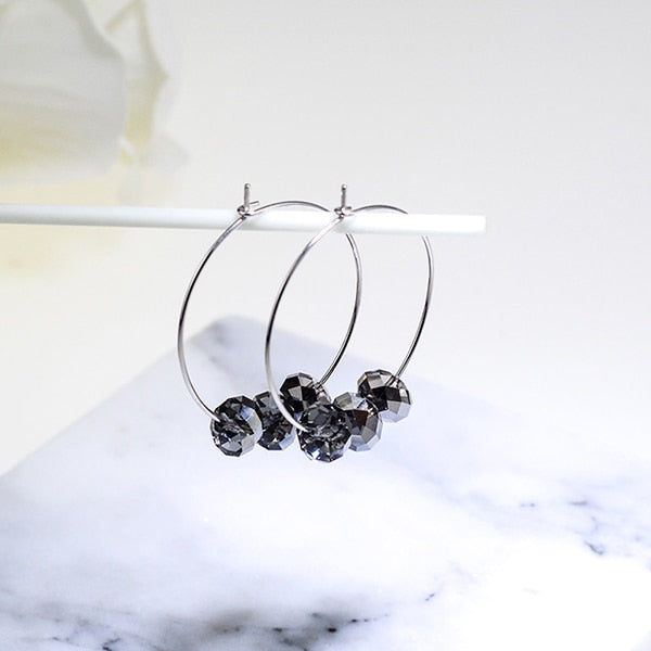 Crystals From Swarovski Gold Color Hoop Earrings For Women Party Colorful Beads Indian Jewelry 2020 Hanging Earrings Gift