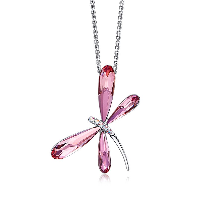 BAFFIN Cute Pink Dragonfly Pendant Necklaces Long Chain Maxi Collars Crystals From Swarovski Jewelry For Girls Women