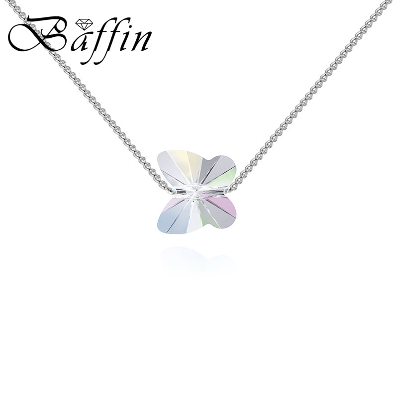 Original Crystals From Swarovski Butterfly Bead Necklace Pendant For Women Girls Cute Jewelry Silver Color Chain Collars