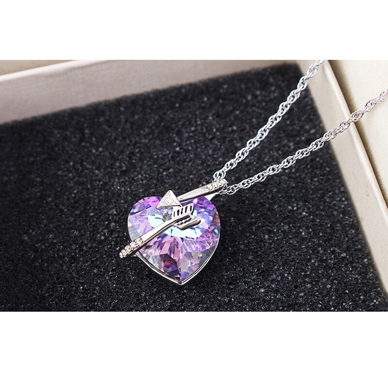 BAFFIN Romantic Jewelry Arrow Heart Pendant Necklaces Blue Purple Crystal From SWAROVSKI Silver Color Chain Necklaces For Women