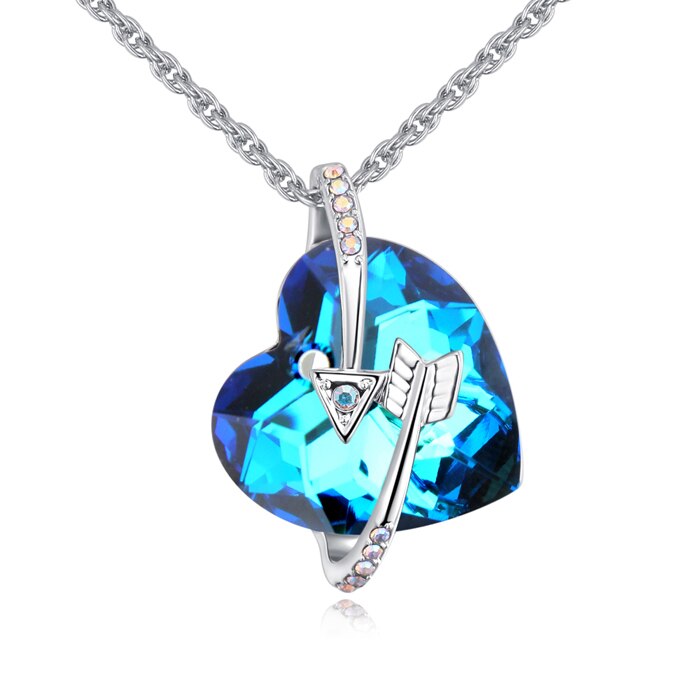 BAFFIN Romantic Jewelry Arrow Heart Pendant Necklaces Blue Purple Crystal From SWAROVSKI Silver Color Chain Necklaces For Women