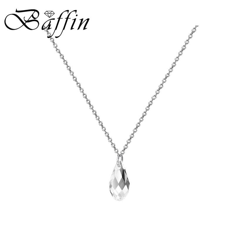 BAFFIN Simple Beautiful Drop Shape Pendant Necklaces Crystals From SWAROVSKI Silver Color Mini Waterdrop Collare For Women 2021
