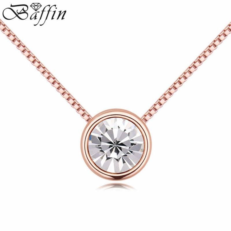 BAFFIN Simple Mini Round Pendant Necklaces For Women Crystals From SWAROVSKI Rose Gold Color Chain Collares Jewelry