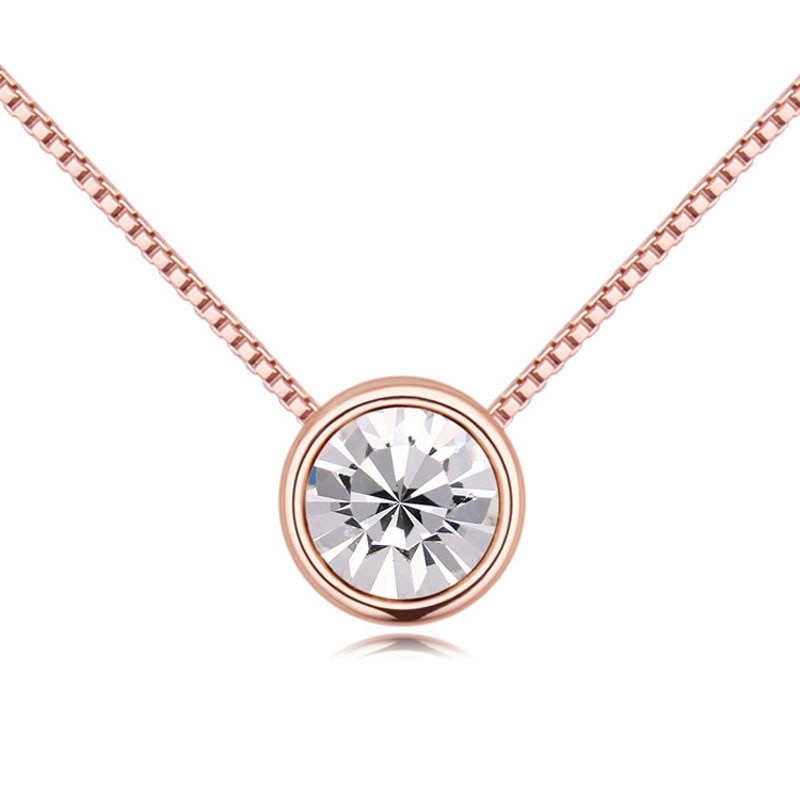 BAFFIN Simple Mini Round Pendant Necklaces For Women Crystals From SWAROVSKI Rose Gold Color Chain Collares Jewelry