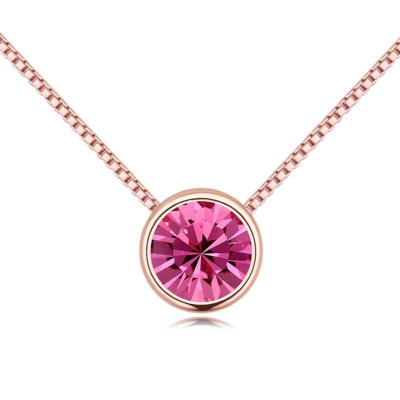 BAFFIN Simple Mini Round Pendant Necklaces For Women Crystals From SWAROVSKI Rose Gold Color Chain Collares Jewelry