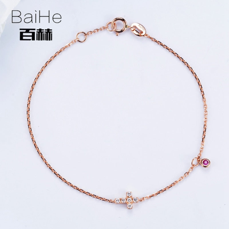 BAIHE Solid 14K Rose Gold 0.09ct Certified H/SI 100% Genuine Natural Diamonds Wedding Women Classic Fine Jewelry unique Bracelet