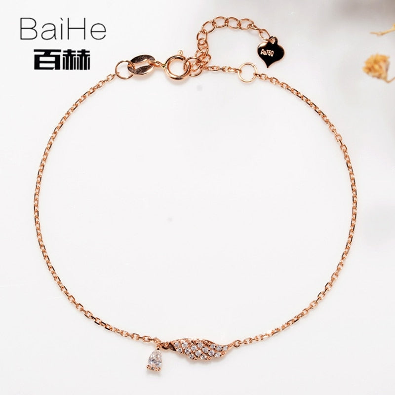 BAIHE Solid 14K Rose Gold 0.15ct Certified H/SI 100% Genuine Natural Diamonds Anniversary Women Trendy Fine Jewelry Bracelet