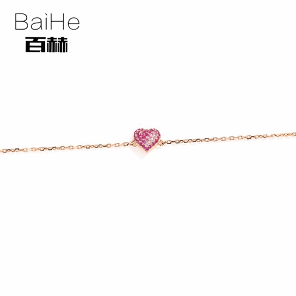BAIHE Solid 14K Rose Gold 0.23ct Certified 100% natural Pink Sapphire Wedding Women Trendy Fine Jewelry Chain & Link Bracelets