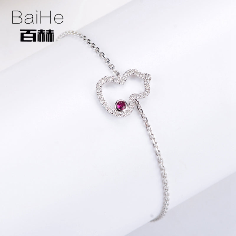BAIHE Solid 14K White Gold 0.15ct Certified H/SI 100% Genuine Natural Diamonds Anniversary Women Trendy Fine Jewelry Bracelet