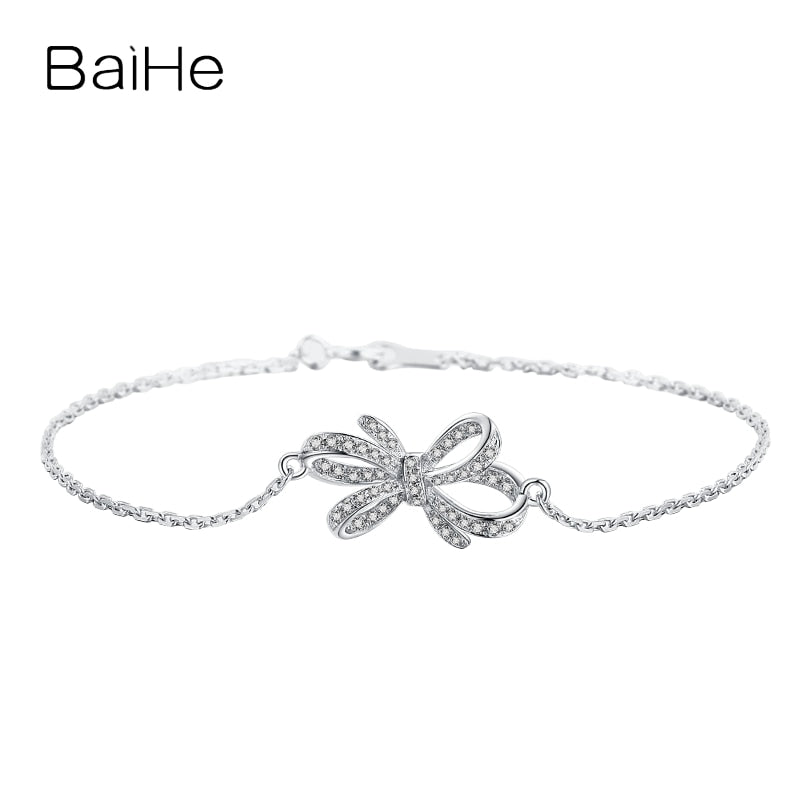 BAIHE Solid 14K White Gold 0.16ct Certified H/SI 100% Genuine Natural Diamonds Wedding Women Trendy Fine Jewelry gift Bracelet