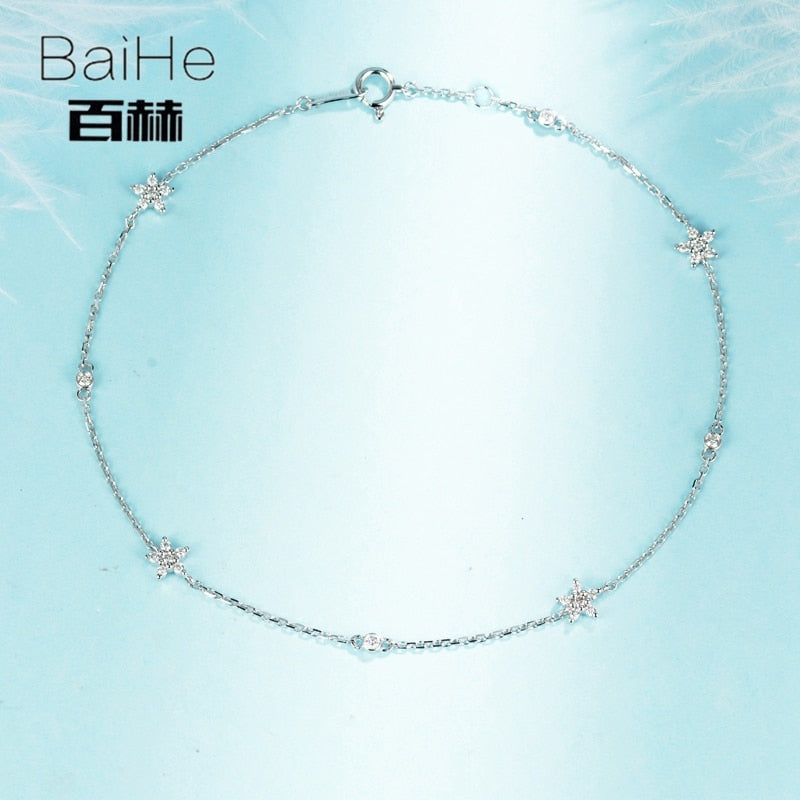 BAIHE Solid 14K White Gold 0.35ct Certified H/SI Genuine Natural Diamonds Engagement Women Trendy Fine Jewelry unique Bracelet