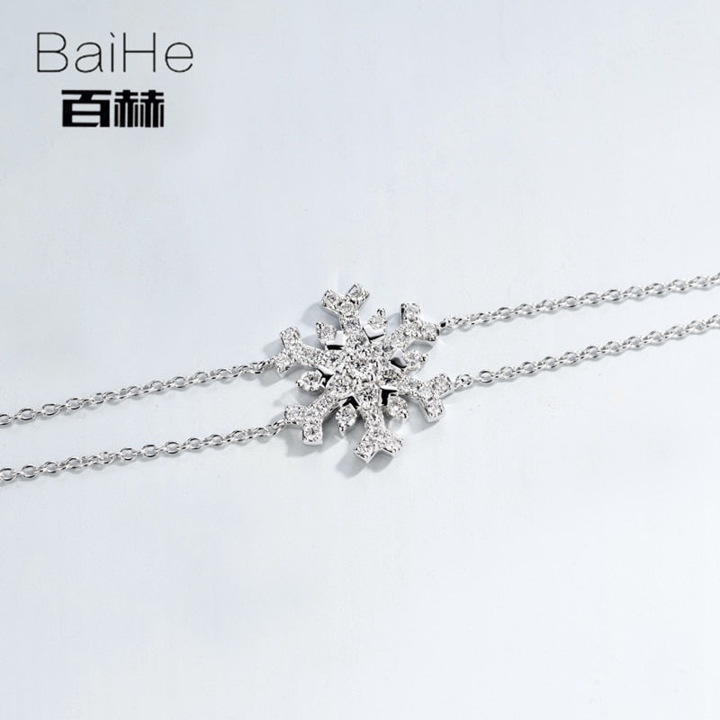 BAIHE Solid 14K White Gold 0.69ct Certified H/SI 100% Genuine Natural Diamonds Wedding Women Trendy Fine Jewelry unique Bracelet