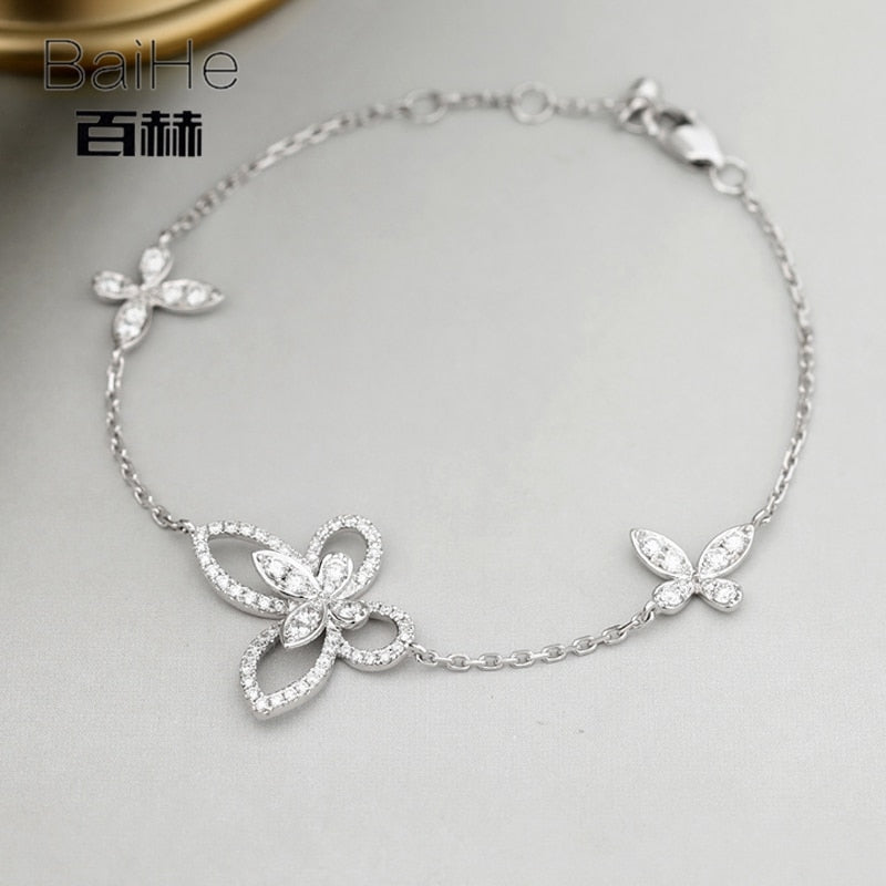 BAIHE Solid 14K White Gold 0.78CT Certified H/SI Genuine Natural Diamonds Engagement Women Trendy Fine Jewelry unique Bracelet
