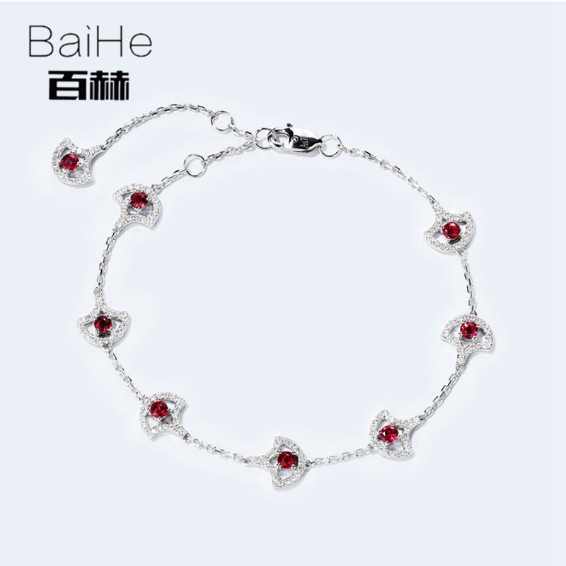 BAIHE Solid 14K White Gold 0.8CT Certified 100% Genuine Natural Ruby Anniversary Women Classic Fine Jewelry unique GIFT Bracelet