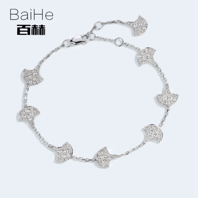 BAIHE Solid 14K White Gold 1.33ct Certified H/SI 100% Genuine Natural Diamonds Engagement Women Trendy Fine Jewelry Bracelet